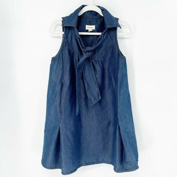 Diesel Dresses & Skirts - Diesel Silk Blend Chambray Tunic Dress Sz XS Blue Tie Neck Pockets Sleeveless